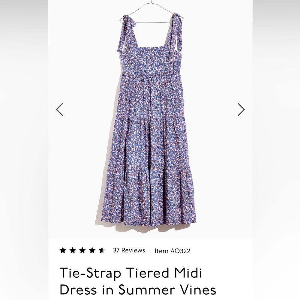 Madewell Tie-Strap Tiered Midi Dress, Medium